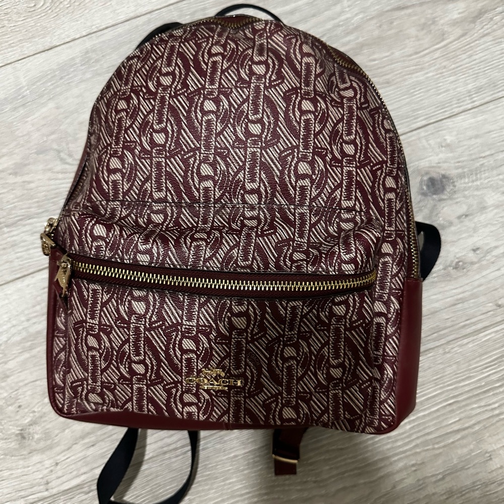 Coach Burgundy and White Patterned Backpack